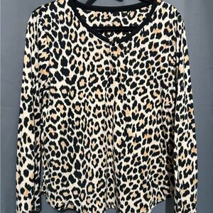 Kate Spade Leopard Print Top in Black and Tan